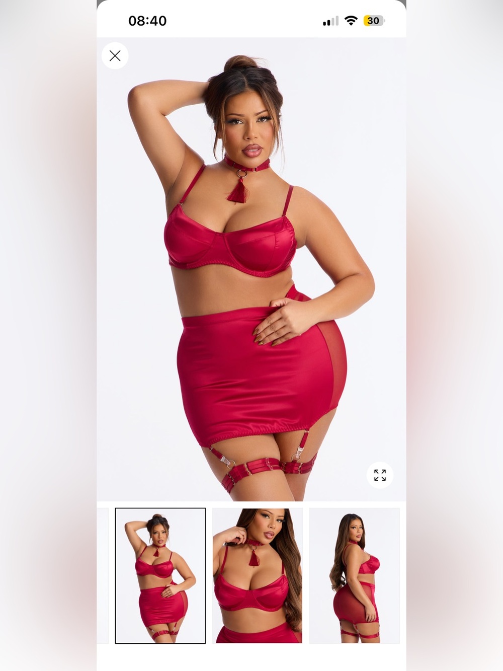 Plus Size Red Satin Bra & Skirt Lingerie Set